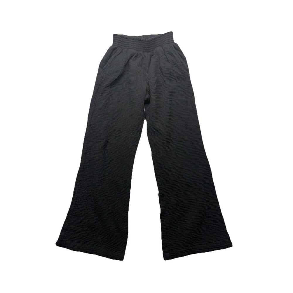 Evereve Women's S Black Cotton Gauze Style Pull On Wide Leg Pants